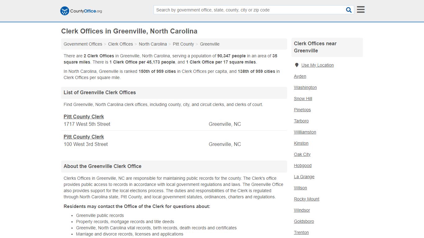 Clerk Offices - Greenville, NC (County & Court Records)